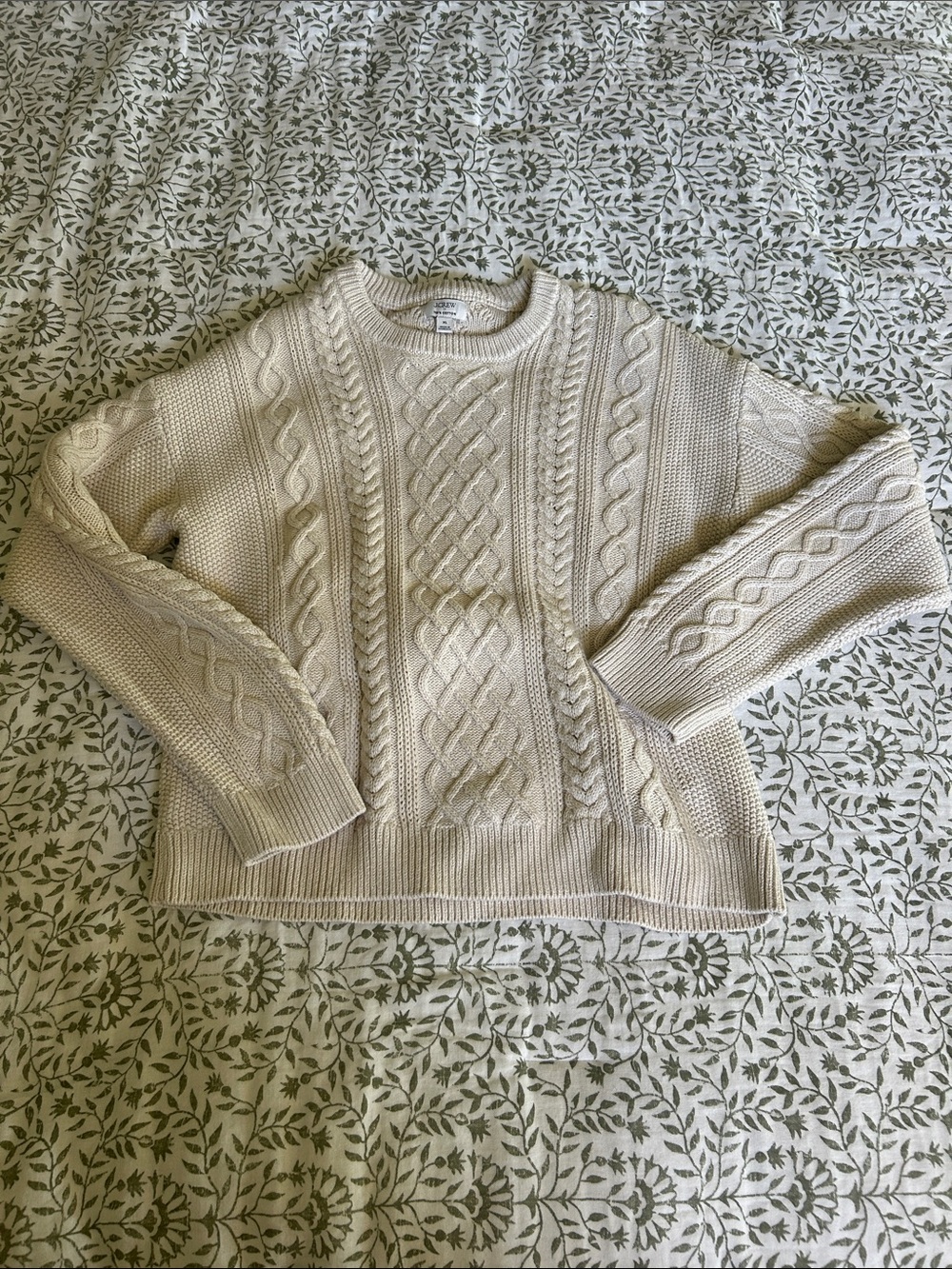 J. Crew Cream Cable-Knit Crewneck Sweater